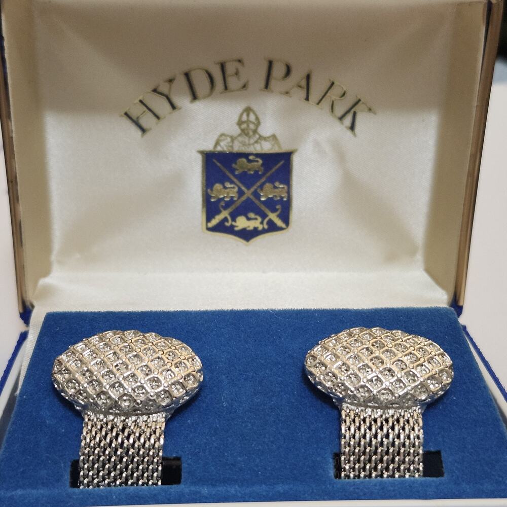 Vintage Hyde Park Cufflinks Oval Mesh Wrap Around Mesh Band Design 70's Retro